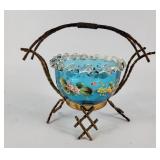 Victorian Style Blue Glass Bowl Bride Basket