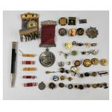 Military, American Legion, Kiwanis+ Pins, Medals+