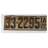 1922 Iowa License Plate