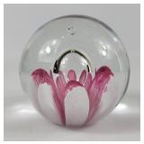 Pink Floral Studio Art Glass Paperweight