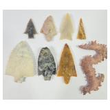Authentic Native American Arrowheads + (8)