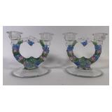 Indiana Glass Hand Painted Garland Candlesticks