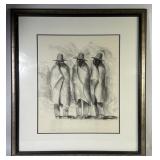 ï¿½Three Tribesmenï¿½ Charcoal Signed Stefan Crisan