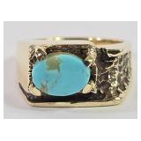 14k Gold Turquoise Textured Band Ring (6)