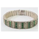 Sterling Green & Clear Rhinestone Bracelet
