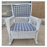Blue Gingham Wicker Rocking Chair