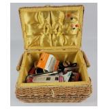 Wicker Sewing Basket Loaded