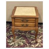 French Provincial Marble Top Fruitwood Side Table