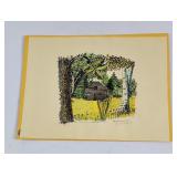 Notre Dame Log Chapel Ink Pen Original Drawing