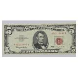 1963 U.S. Lincoln Five Dollar Red Seal Note