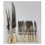 Mother Of Pearl & Sterling Knives & Fork (11)