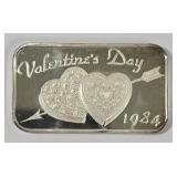 1984 Valentine's Day .999 1 oz. Fine Silver Bar