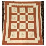 Hand Sewn Redwork Ozark Storybook Quilt