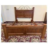Queen Wrought Iron & Solid Oak Bed Frame