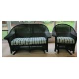 Green Wicker High Back Patio Gliders