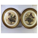 Vintage Loudon Floral Prints w/ Gilt Oval Frames