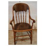 Carved Leather Oak Spindle Chair