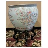Chinese Porcelain Fish Bowl Planter w/ Stand