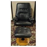 Black Faux-Leather Ergonomic Swivel Chair & Stool
