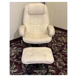 MCM ChairWorks Cream Vinyl Recliner & Ottoman