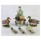 Ducks Unlimited Decanter, Quail Figurines Signed