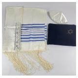 Traditional Jewish Tallit, Yarmulke & Pouch
