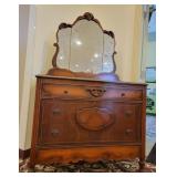 Ornate Wood 3-Drawer Dresser w/ Mirror
