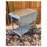 Antique Glass Top Drop-Leaf Tea Cart