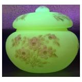 Uranium Fenton Satin Custard Glass Powder Jar
