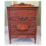 Ornate Wood Tallboy 4-Drawer Dresser