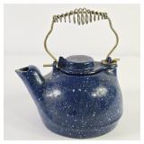 Cast Iron Blue Enamel Speckleware Tea Kettle