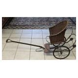 Antique Wicker & Iron Child Size Pull Cart