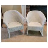 White Wicker Patio Chair & Rocking Chair