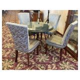 Ornate Glass Top Scroll Metal Table & Chairs