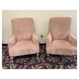 Custom Pink Chenille Oversized Wingback Chairs