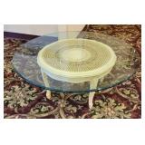 French Provincial Wicker & Glass Top Coffee Table