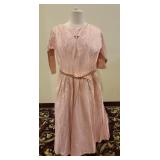 1950s Pink Linen Day Dress w/ Belt