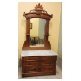 Victorian Era Marble Top Drop Center Dresser