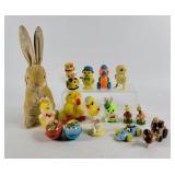 Celluloid, Plush, Tin Easter Rabbits, Chickens+
