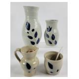 Williamsburg Pottery Vases, Pitcher, Bowl (4)