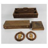 Wood Burned Boxes, Caddy, Cameo Wall Plaques (5)