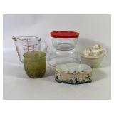 Pyrex Measuring Cup & Bowls, Soap Dishes +