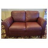 Burgundy Leather Nailhead Trim Loveseat Sofa
