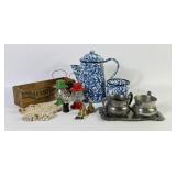 Vintage Enamelware, Pewter, Kraft Cheese Box +