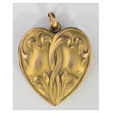 Art Nouveau Brass Heart Locket Pendant