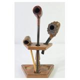 Vintage Wooden Tobacco Pipe Stand w/ Pipes
