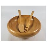 Fred Roberts Co Wood Salad Bowl & Utensils