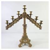 Gothic Revival-Style 7-arm Brass Candelabra