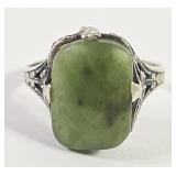 Sterling & Jade Art Deco Floral Ring (Sz. 6)
