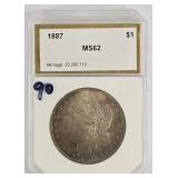 1887-S Morgan Silver Dollar Coin- Graded